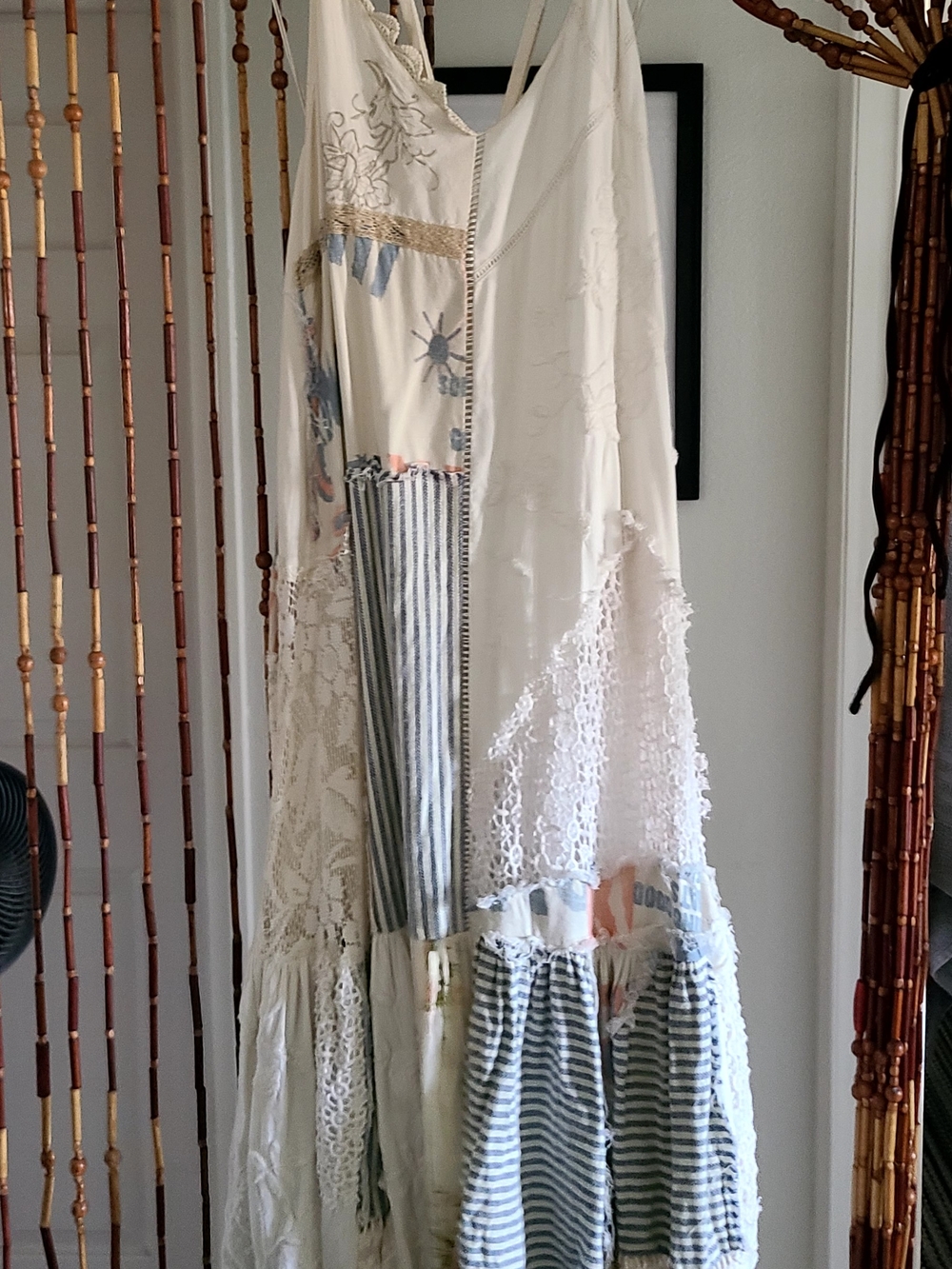 Kimchi Blue White Patchwork Maxi Dress with Blue Stripes - Picture 3 of 3